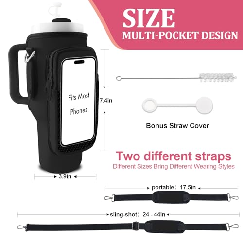 Black Stanley 30oz/40oz Tumbler Carrier Bag with Phone & Pockets, Adjustable Strap