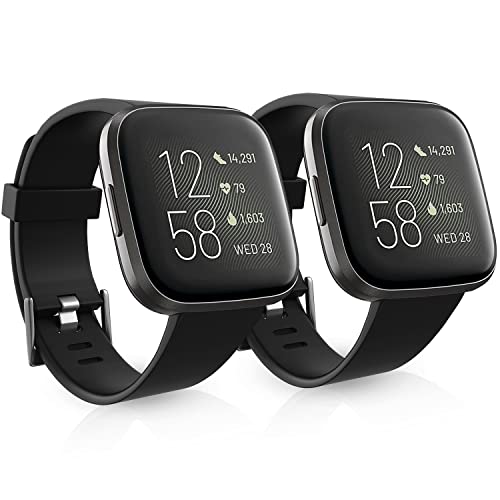 Dr.Sept Waterproof Silicone Replacement Watch Bands for Fitbit Versa 2, Large 7.1-8.7 Inch, Black/Black – 2 Pack