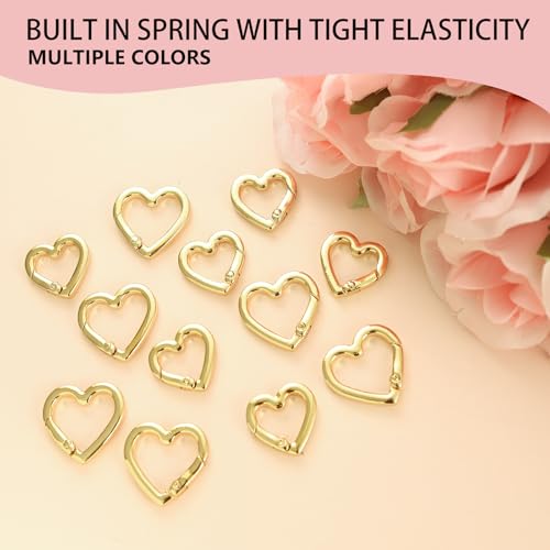 Heart Shaped Carabiner Keychain Clips - 12Pcs Gold