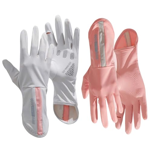 UV Protection Driving Gloves for Women - 2 Pairs Grey & Pink