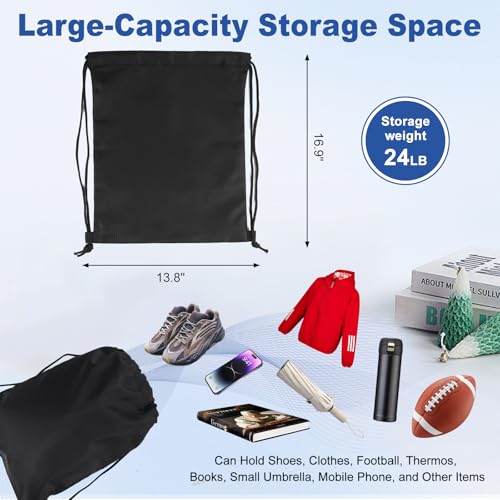 Waterproof Drawstring Backpack, Soccer-Texture Gym Sack - Black