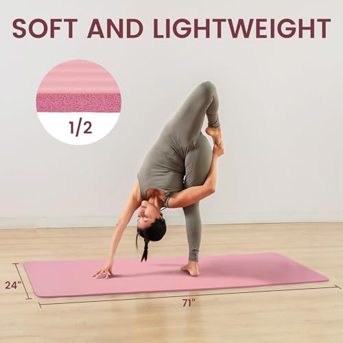 Extra Thick 1/2-Inch Yoga Mat - Anti-Tear, Non-Slip, Pearly Pink