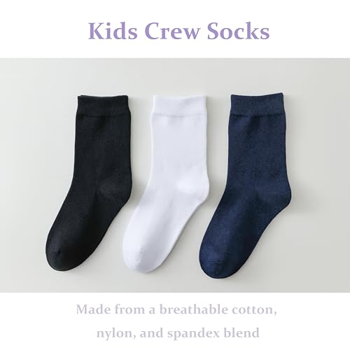 Boys Seamless Crew Socks - School Dressy Socks 3 Pack, 8-12 Years, White