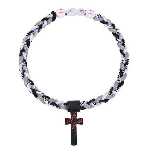 Baseball Necklace for Boys - Three-Braid Rope Tornado - Black & White Grey