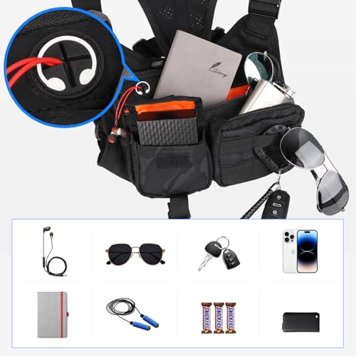 DEYACE Black Tactical Chest Bag for Men with Phone Holder - Adjustable, Water-Resistant