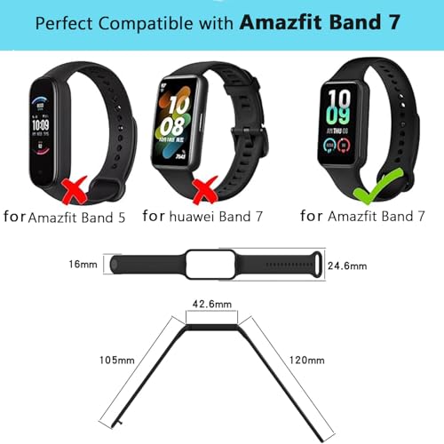 Soft TPU Bands for Amazfit Band 7 - 3 Pack Adjustable Straps - Black