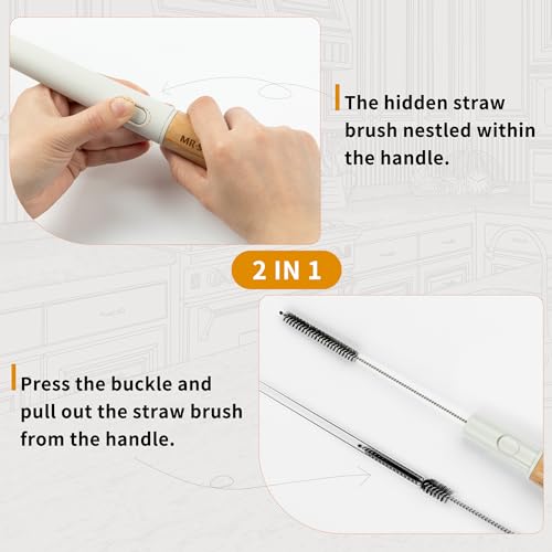 MR.SIGA White 2-in-1 Water Bottle Brush & Straw Cleaner, Long 14.2in Handle