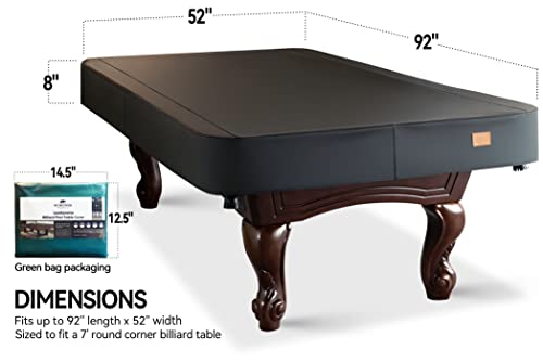 BearCover 7ft Heavy Duty Leatherette Pool Table Cover - Waterproof, Tearproof, 92" x 52" x 8" (7ft) Black