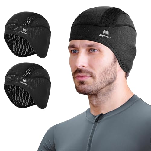 MELASA Cooling Skull Cap Helmet Liner with Ear Flaps – Black & Black
