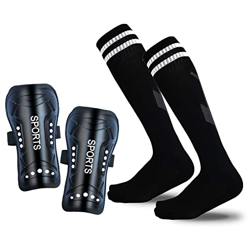 Soccer Shin Guards with Socks - Black, 1 Pair, S (3'3"-3'11")