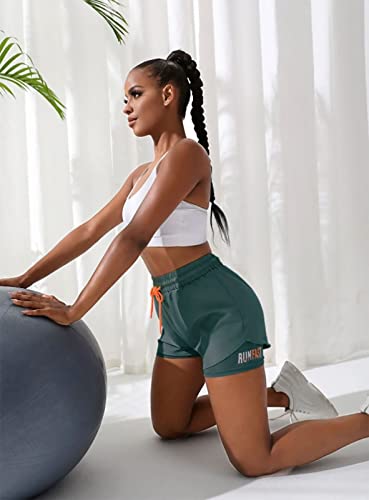 2 in 1 Women's Workout Shorts - Gym, Yoga, Running Skirt - Large, Green