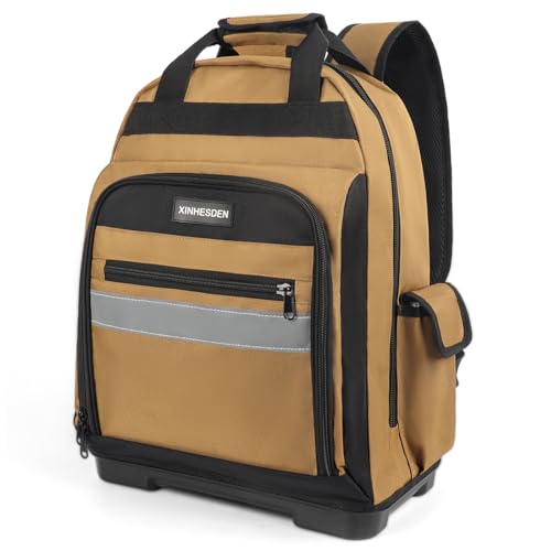 Tool Bag Backpack, Heavy Duty Tool Backpack Bag with Waterproof Molded Base, Electrician Work Pack for Hand Tools, Multi Pockets Tool Storage Organizer for Contractor, Plumbers, HVAC Techs