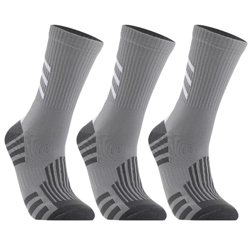 Compression Athletic Crew Socks - 3 Pairs, Gray