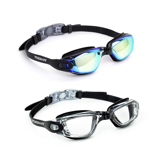 No Leaking Swim Goggles 2 Pack for Men, Women & Youth - Clear Black & Aqua
