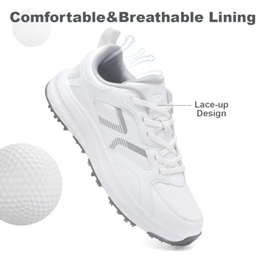 Mens White Spiked Golf Shoes Non Slip Waterproof Professional - DARIBOM 12