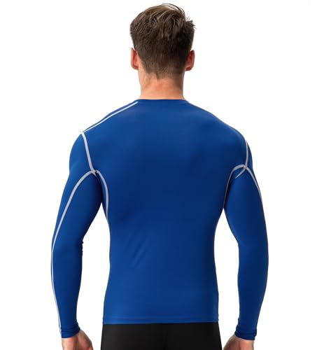 Men's Long Sleeve Compression Shirt - Thermal Workout Top - Large Blue