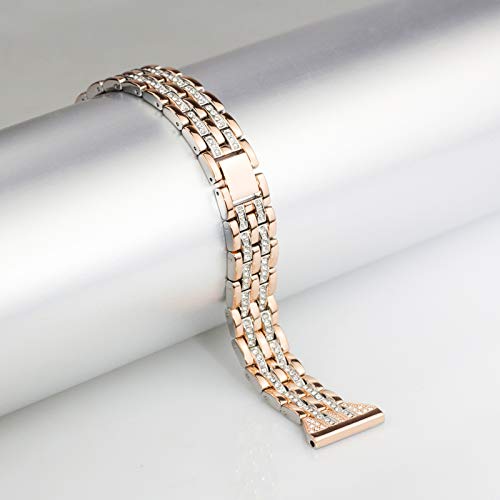 Mtozon Rhinestone Metal Replacement Band for Fitbit Versa 2/Versa Lite, Copper Gold with Silver