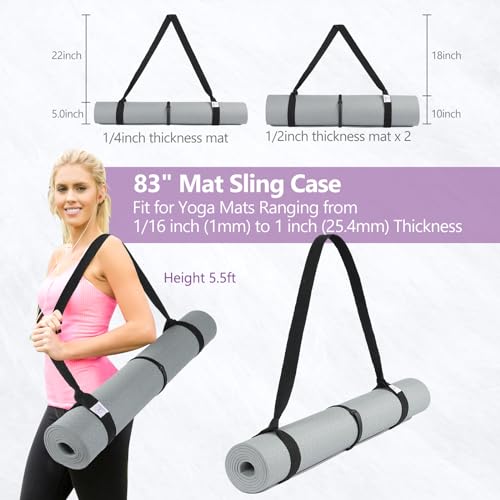 Yoga Mat Carrier Strap - Adjustable Thick Sling for Large Mats - Black