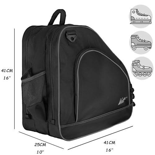 Ice Skate Bag - Large Capacity Roller Skate Bag with Adjustable Strap - Black