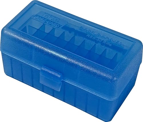 50 Round Rifle Ammo Box - Clear Blue, USA Made Storage Case