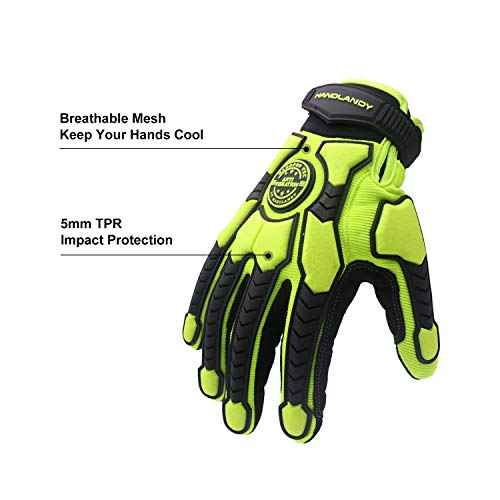 HLDD HANDLANDY Anti Vibration Work Gloves ? Heavy Duty Safety Gloves for Mechanic, Power Tools, Construction, and Landscaping