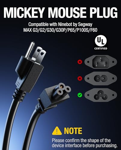 ALIENSX 9FT 125V 13A Heavy-Duty Charging Cable for Segway Ninebot MAX G3 G2 G30 G30P P65 P100S F60