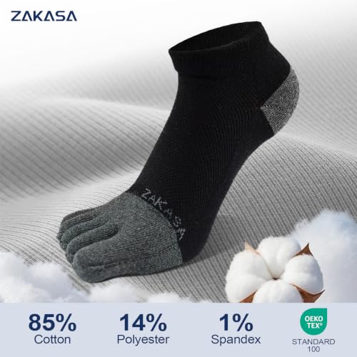 ZAKASA Men's Toe Socks Ankle No Show Low Cut Five Finger Socks 5 Pairs Black 8-10