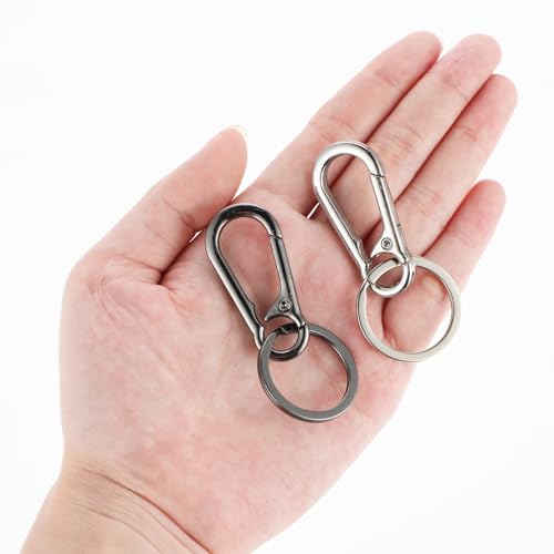 2 Pcs Heavy Duty Metal Carabiner Keychain Clip - Black & Silver