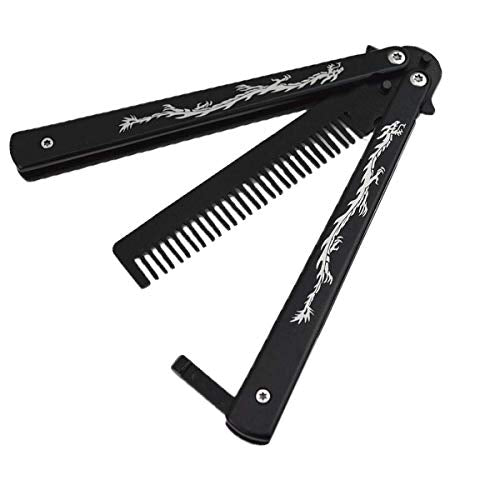 Funtuan Stainless Steel Butterfly Knife Trainer Comb Practice Tool Black