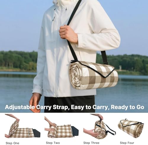 Extra Large Waterproof Picnic & Beach Blanket 80''x118'' Beige - Thick Padding, Portable & Easy to Clean