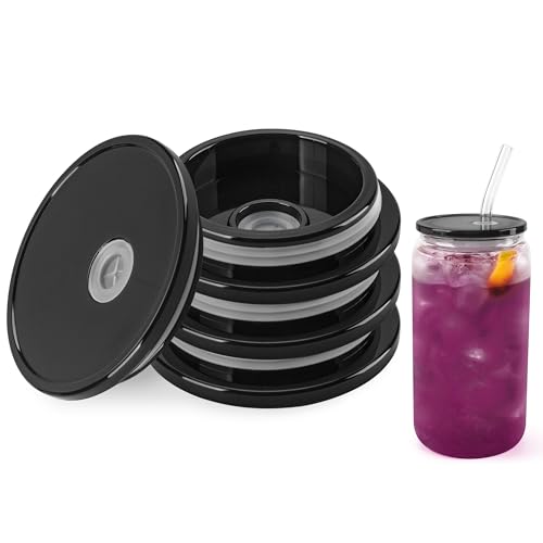 Joyclub Black 4 Pack 16oz Acrylic Lids for Glass Cups with Straw Hole