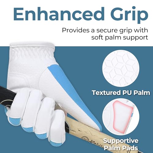 Ladies Golf Glove - Breathable Lightweight - Left Hand - Blue - Medium
