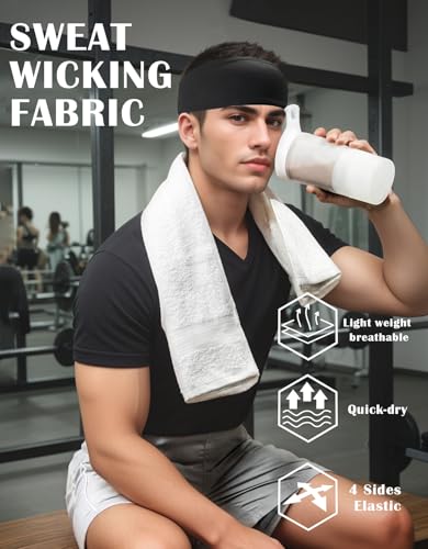 Non-Slip Sweatband for Men and Women - Moisture-Wicking Sports Headband - Black