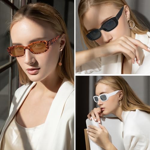 Retro Y2K Rectangle Sunglasses - 2 Pack Black Frame/Grey Lens