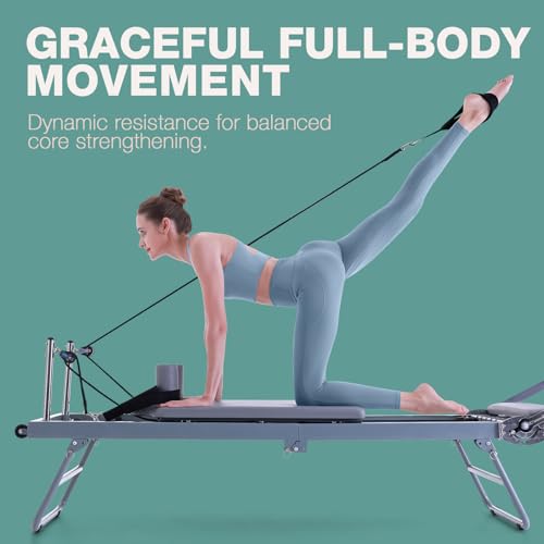 Foldable Pilates Reformer Machine for Home & Gym - Gray