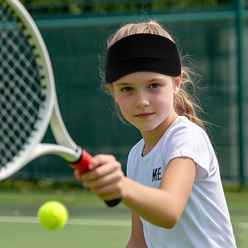 Kids Adjustable Cotton Sports Visor - Athletic Sun Hat for Tennis - Black