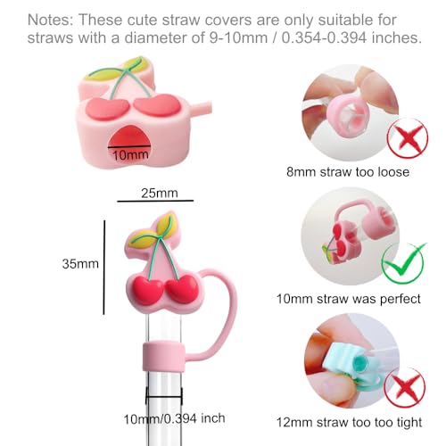 Cherry Shape Silicone Straw Covers for 10mm Straws - Dustproof Topper
