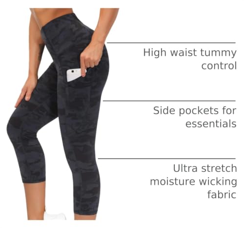 Women's Thick High Waist Capris Yoga Pants Workout Leggings - Z-capris Camo, Large
