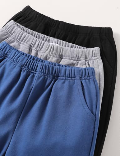 EDFTM Girls 3 Pack Sweatpants with Pockets, Elastic Waist Joggers, 5-6 Years Navy/Gray/Black
