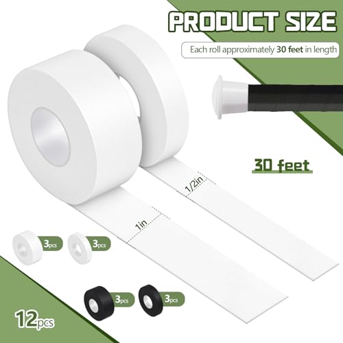 Gemscream 30ft Lacrosse Stick Tape Pack - Black & White, 1/2 & 1 Inch, 12 Rolls