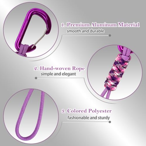 Paracord Keychain with Triangle Carabiner Clip - Pink