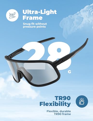 Photochromic Sports Sunglasses UV400 Lightweight - Black to Grey