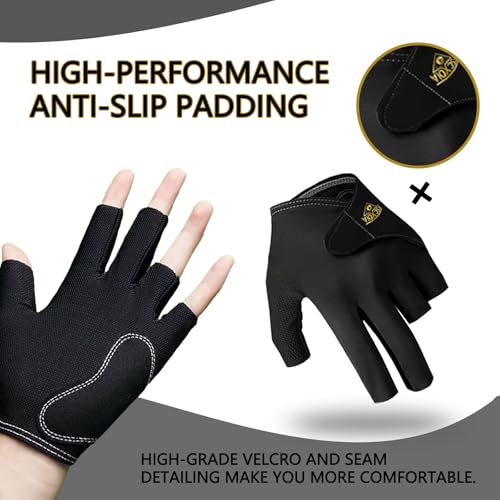 Breathable Snooker Billiard Gloves - Black, Large Size