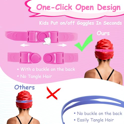 Pink Kids Swim Goggles for Ages 3-12 with Ear & Nose Plugs, Wide View Anti-Fog No Leak - 1 Pack