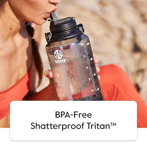 Takeya Motivational 64 oz Water Bottle with Straw Lid, Cloud White, BPA Free