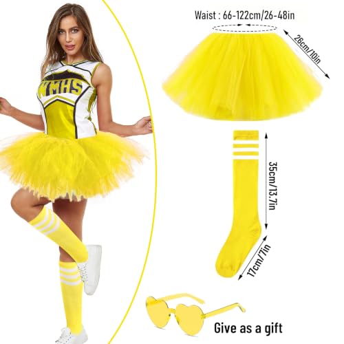 WYVAS 30 Short Neon Tutu Skirt - 5-Layer Tulle Dance Skirt with Tube Socks & Sunglasses (Variant: Yellow, 30 Short)