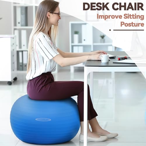 Anti-Burst Exercise Ball - Slip Resistant Yoga & Fitness Ball with Pump