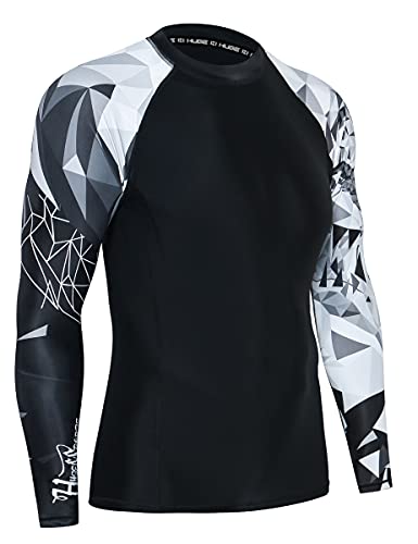 Mens Long Sleeve Swim Shirt - BJJ Rash Guard UPF 50+ - Large Eagle