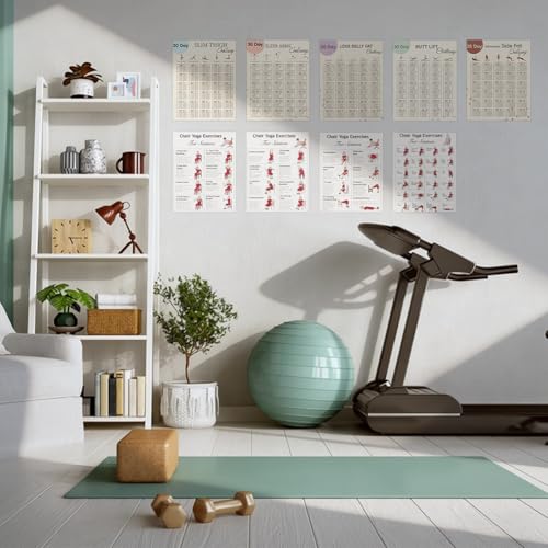 Chair Yoga Poster Set for Seniors – 4 Illustrated Guides & 30-Day Challenge - White