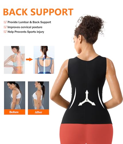 Sweat Vest for Women - Sauna Waist Trainer with Zipper, Black, Large